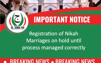 Al Jama-ah forced to halt registration of Nikah Certificates